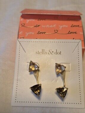 Stella & Dot Gold Triad Ear Jacket Earrings - Champagne Crystals